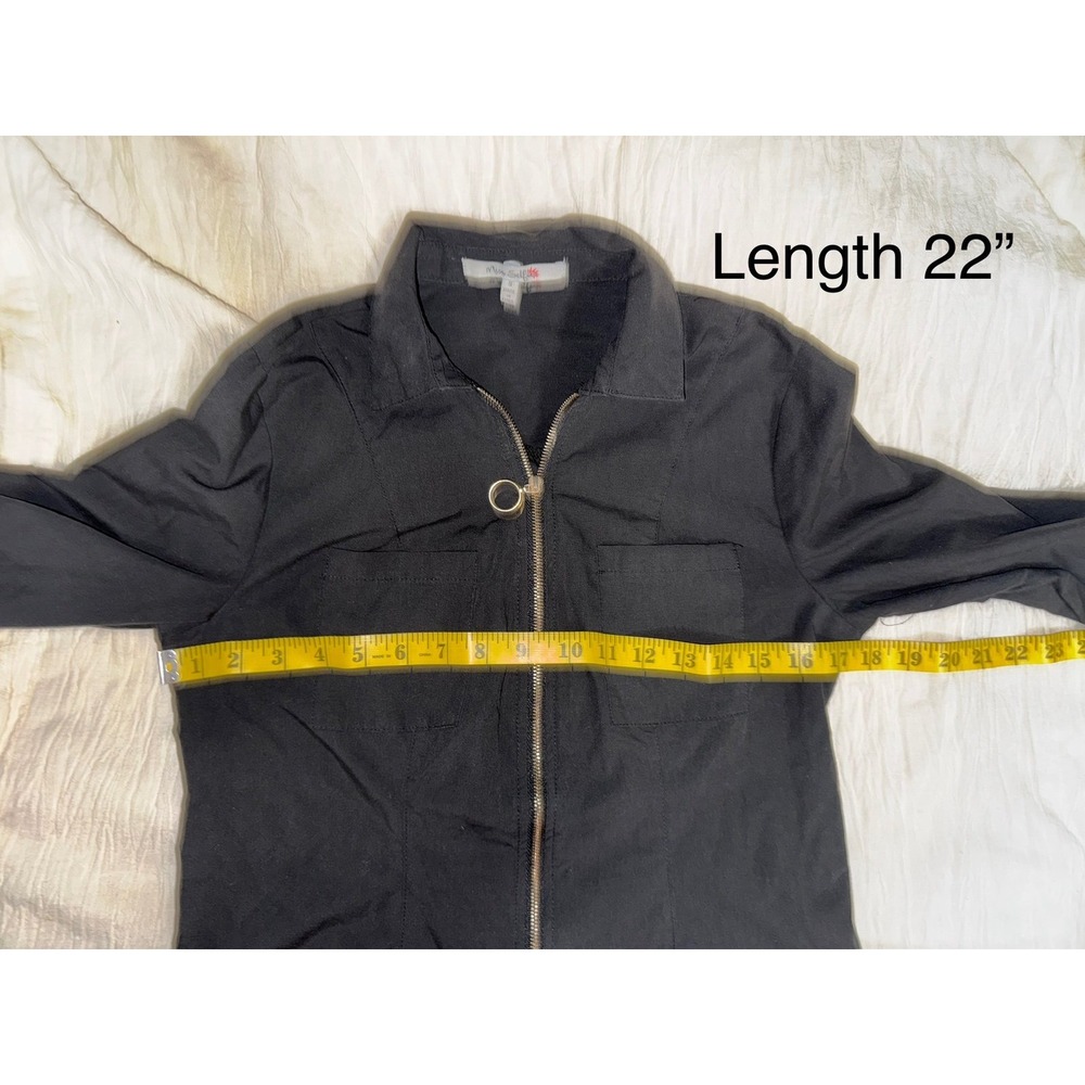 Miss Selfie black full zip front Y2K long sleeve roll tab top small - Picture 6 of 6